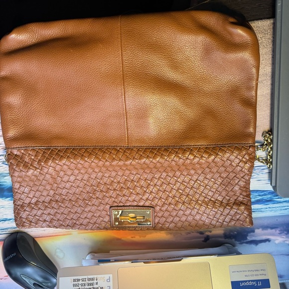 Woven Leather Shoulder Bag with Chain Strap - Brown banana republic - Picture 2 of 5